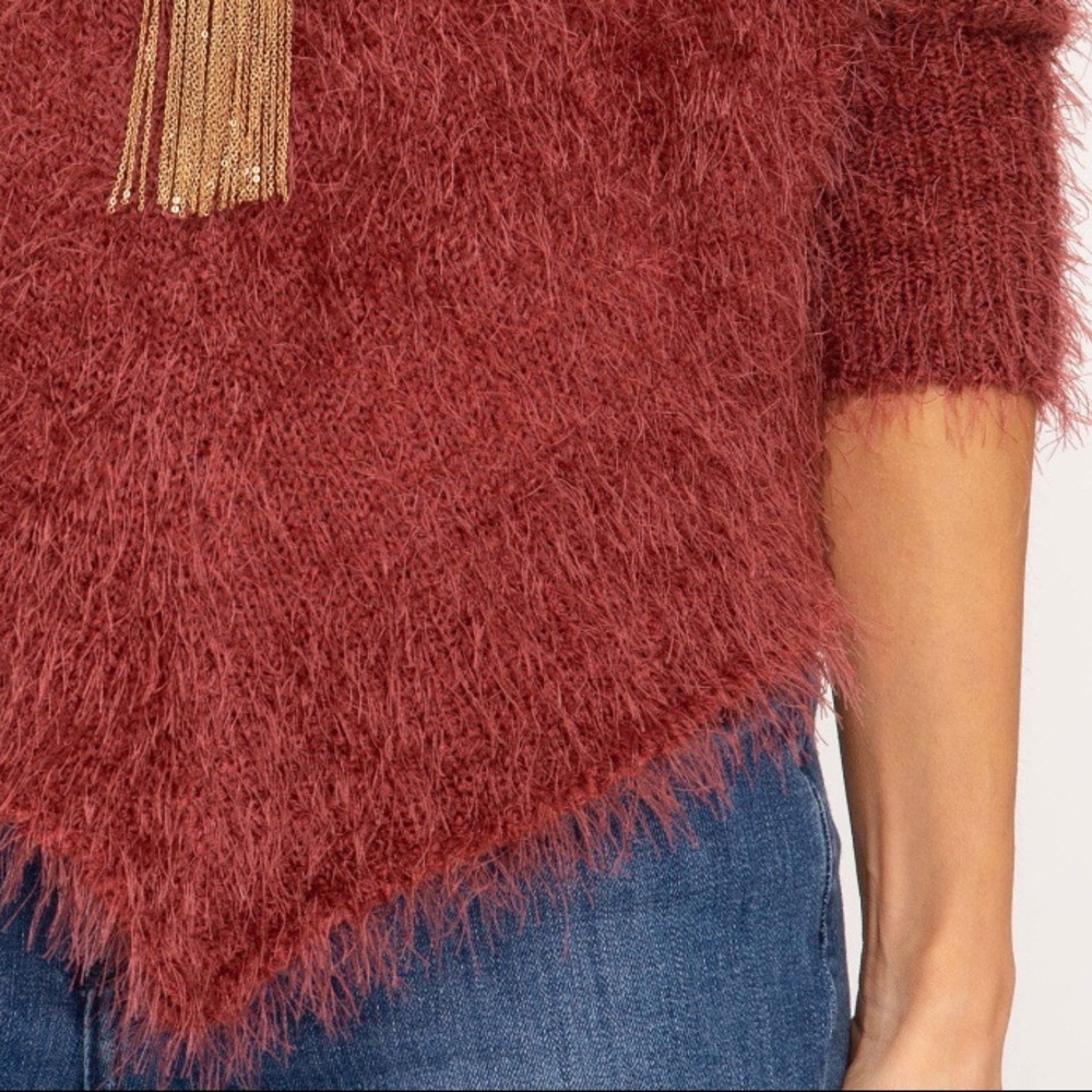 Trendy Batwing Sleeved Eyelash Sweater in Marsala - Picture 6 of 8